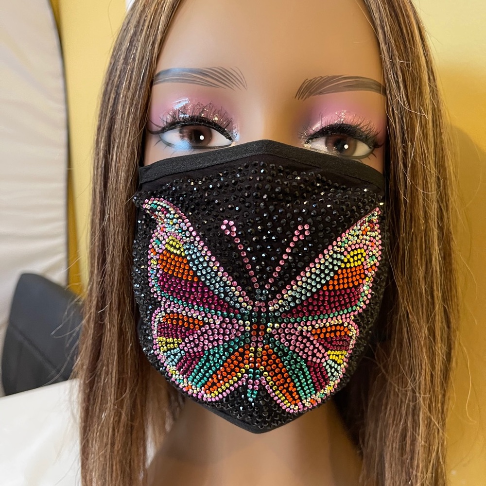 Butterfly Bling Rhinestone Face Mask with Filter - Picture 1 of 7